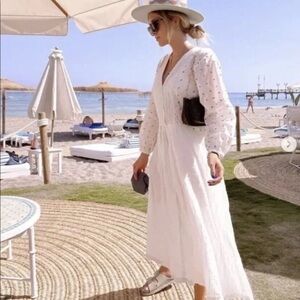 Zara Boho White Flowy Button Down Dress